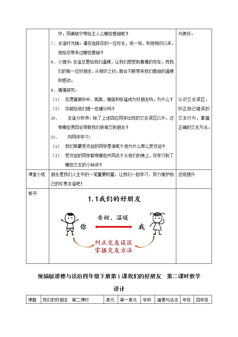 全册教学设计(教案)-2021-2022学年道德与法治四年级下册-部编版02