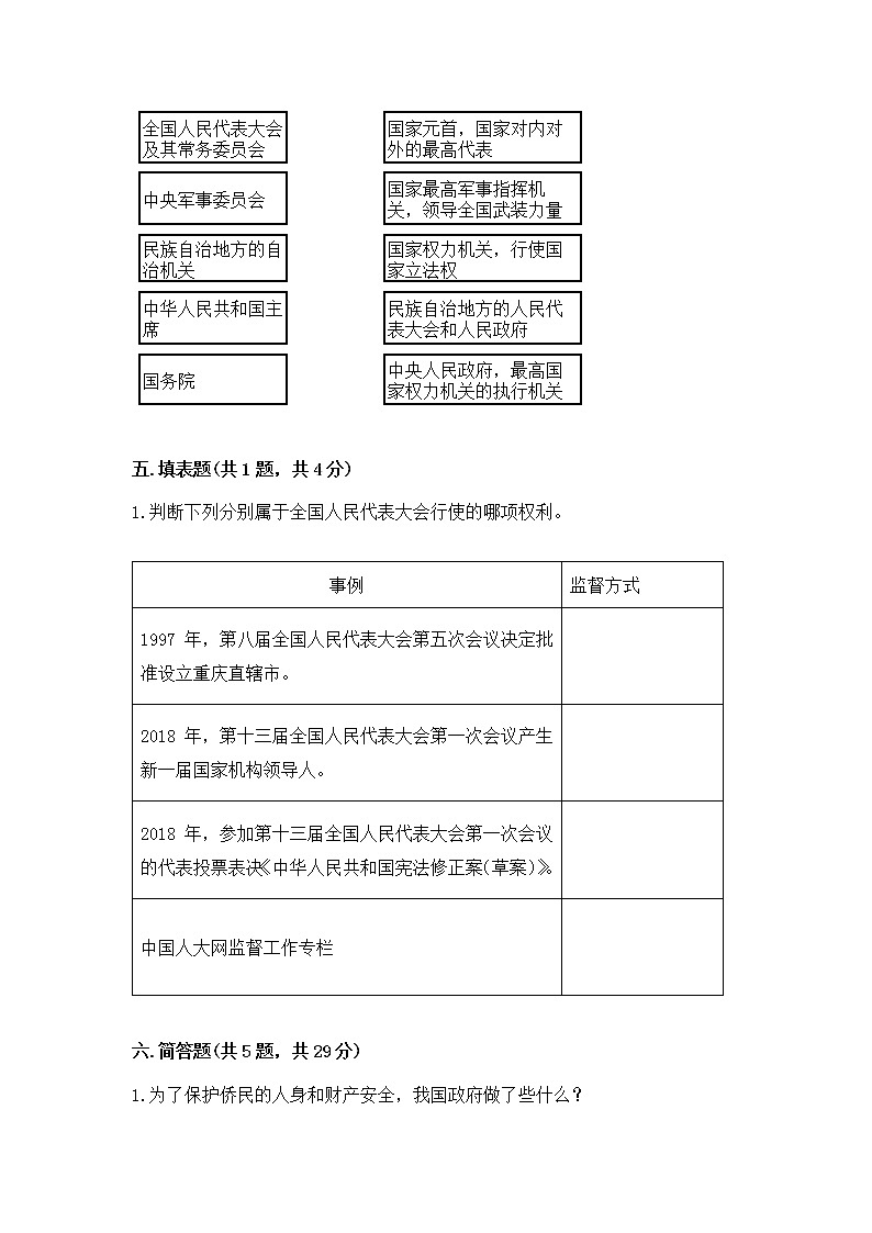 人教部编版 五年级下册第四单元 我们的国家机构 9 人大代表为人民测试卷及完整答案第3页