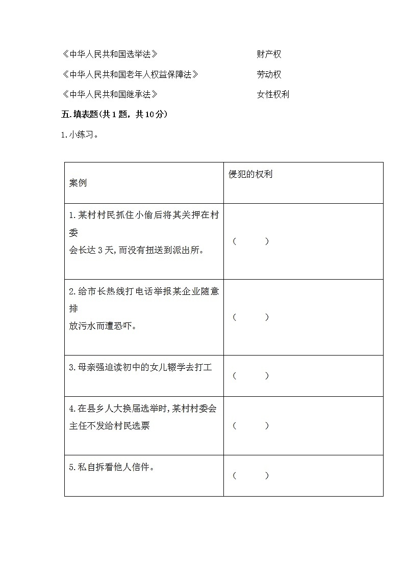 人教部编版 五年级下册第三单元 我们是公民 6 公民意味着什么测试卷精品(模拟题)第3页