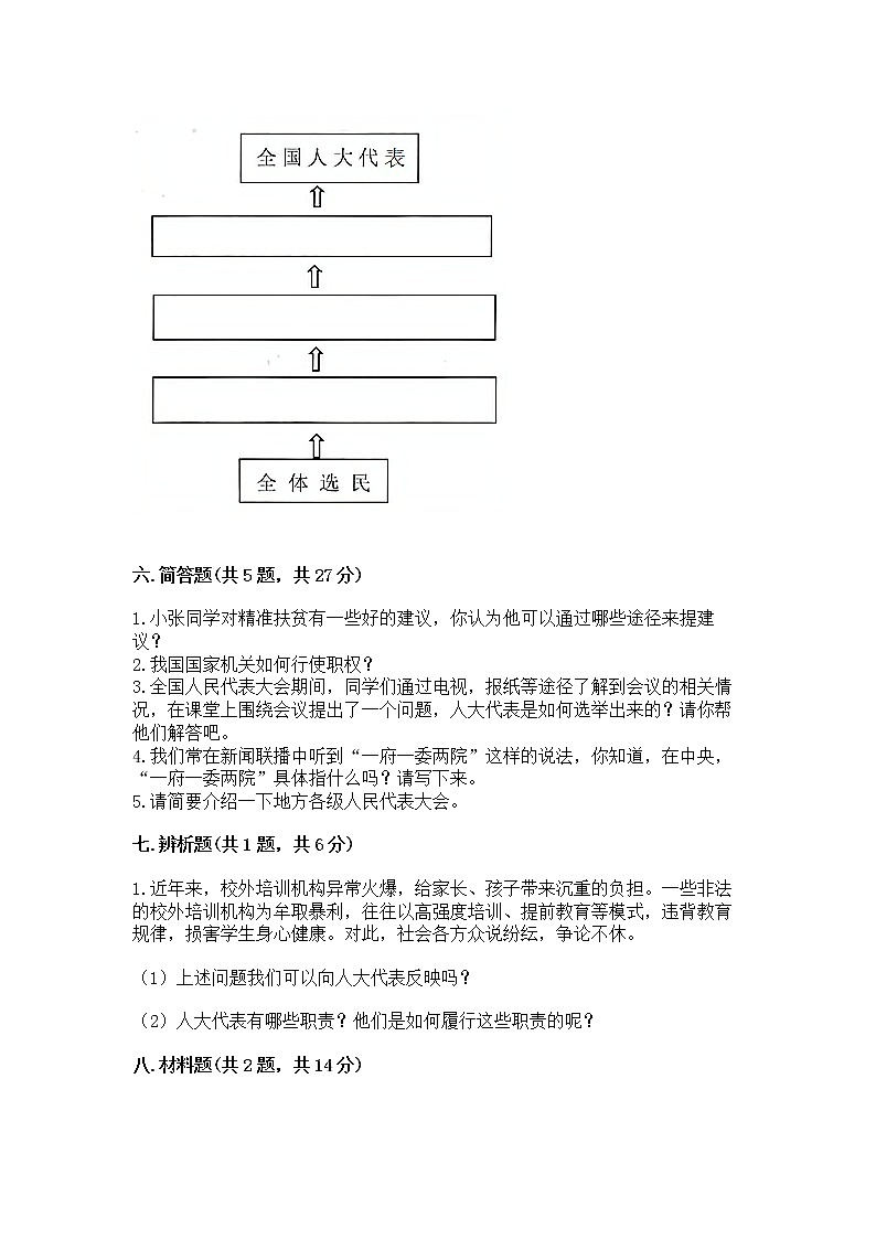 人教部编版 五年级下册第四单元 我们的国家机构 8 国家机构有哪些测试卷(基础题)第3页
