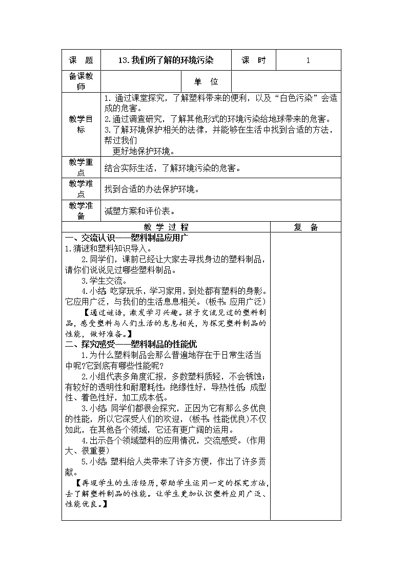 13.我们所了解的环境污染 教学设计01