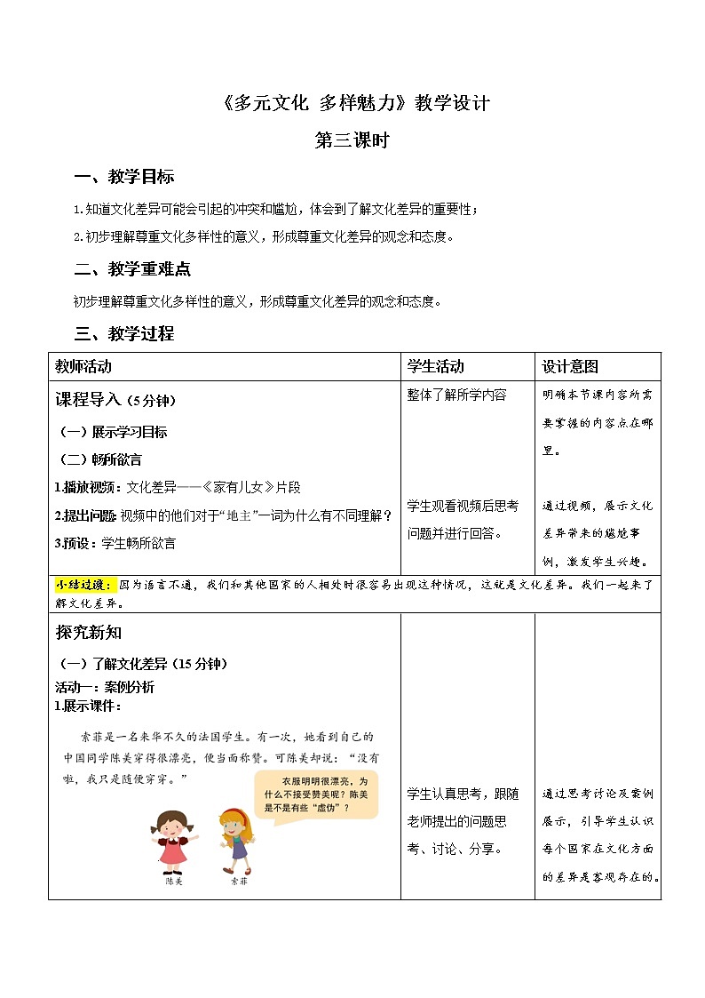 统编小学道德与法治六年级下册《多元文化 多样魅力》第3课时示范公开课教案第1页
