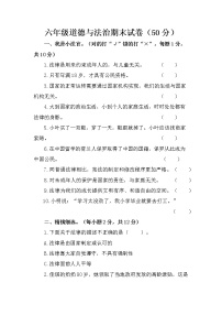 河南省焦作市沁阳市2022-2023学年六年级上学期期末道德与法治试题