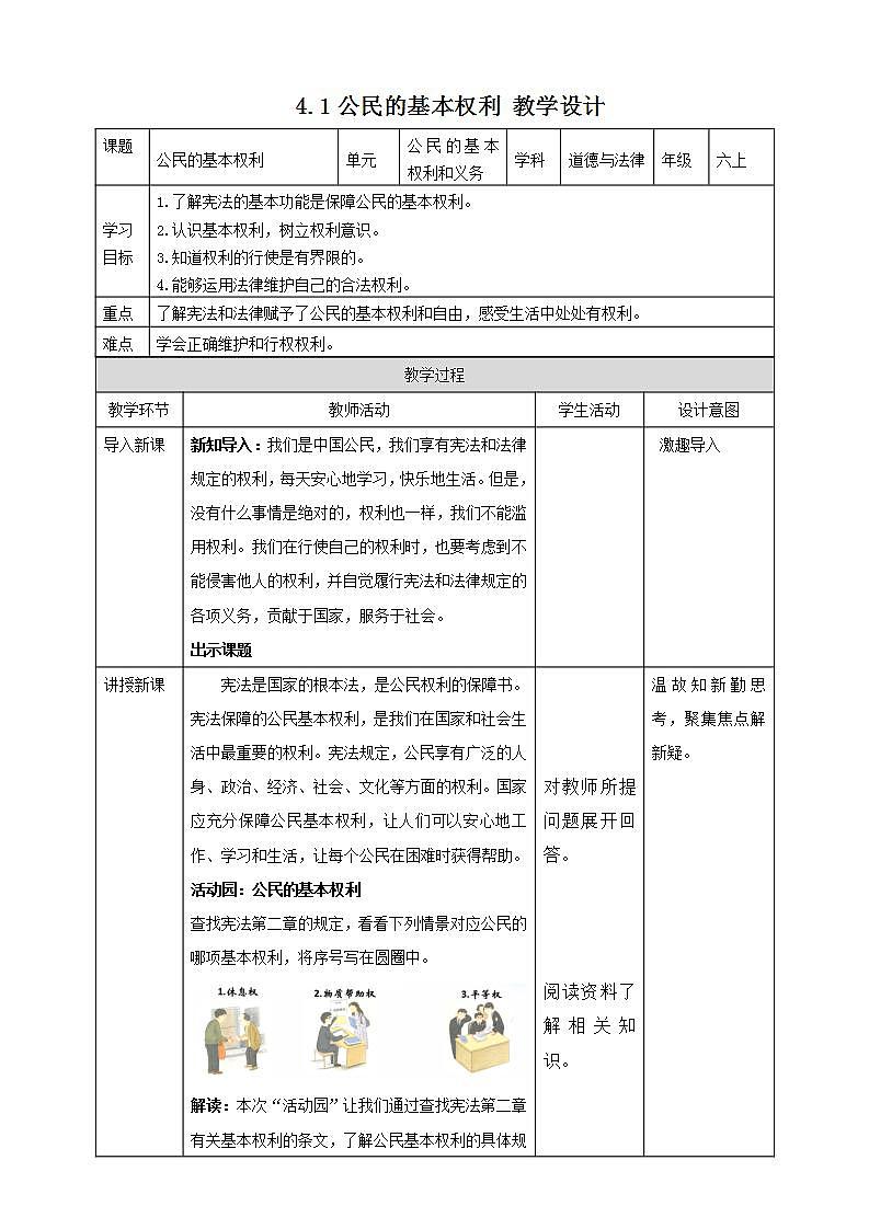 道德与法治部编版六年级上4《公民的基本权利和义务 第1课时 公民的基本权利》课件+教案+练习+素材01