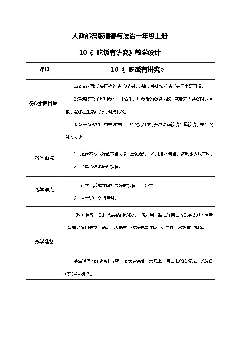 【核心素养目标】道法一上10《吃饭有讲究》 课件+教案+练习01
