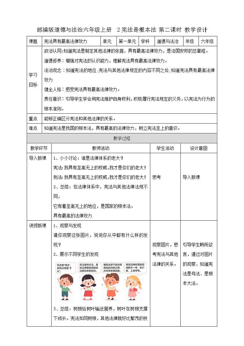 部编版道德与法治六年级上册 2宪法是根本法 第二课时 课件+教案01