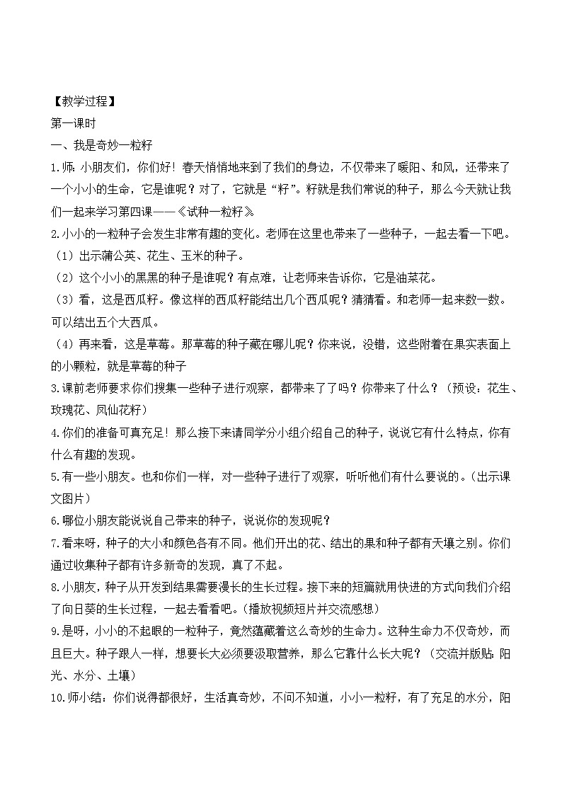 人教版二年级道德与法治下册第四课 试种一粒籽(第一课时)教案02