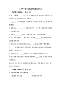 期末模拟试卷二（试题）2023-2024学年统编版道德与法治六年级下册