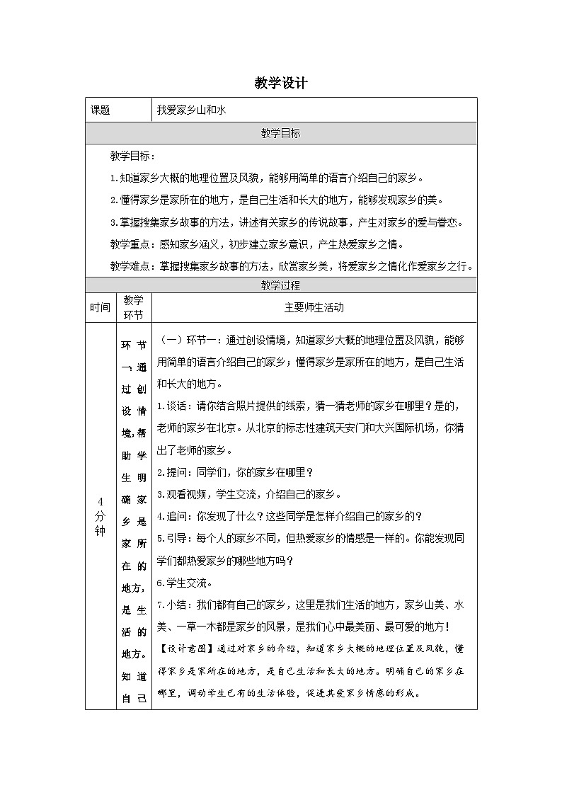 【道德與法治(統(tǒng)編版)】我愛家鄉(xiāng)山和水-1教學(xué)設(shè)計(jì)第1頁(yè)
