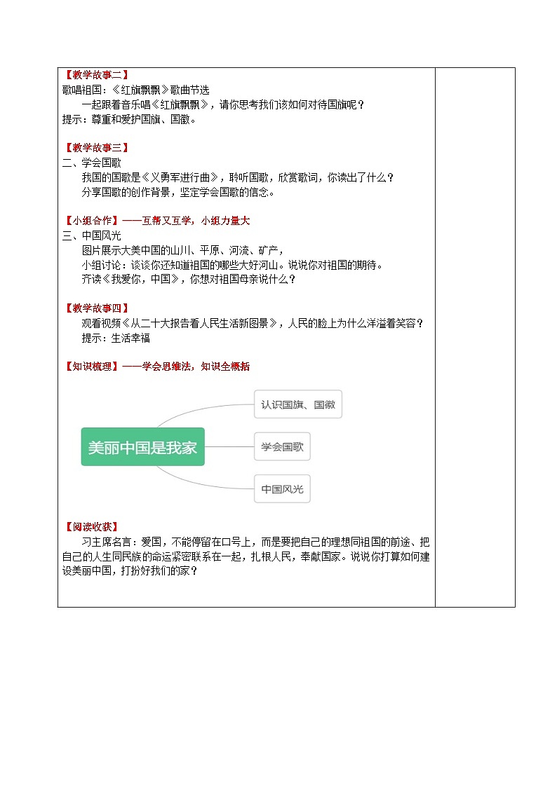 学生读本小学低年级 1.1美丽中国是我家 教案02