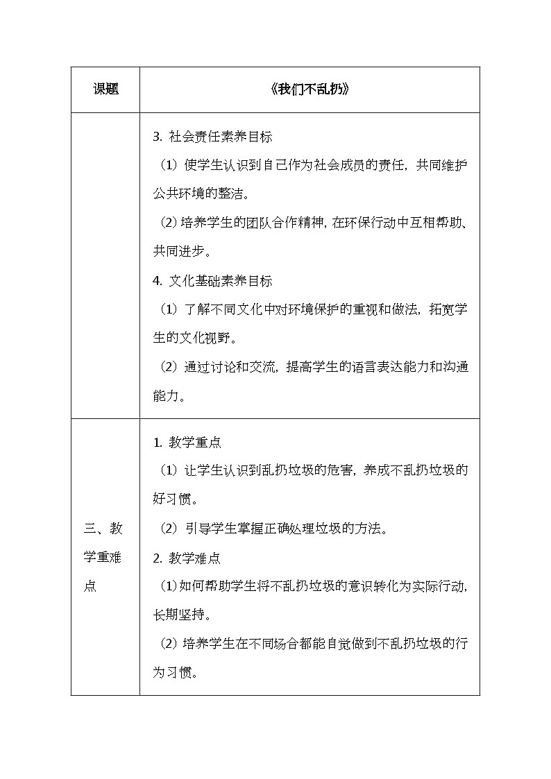 統(tǒng)編版（2024新版）一年級上冊道德與法治第15課《我們不亂扔》教學(xué)設(shè)計(jì)第2頁
