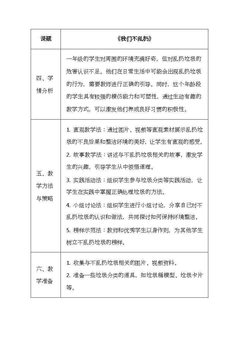 統(tǒng)編版（2024新版）一年級上冊道德與法治第15課《我們不亂扔》教學(xué)設(shè)計(jì)第3頁