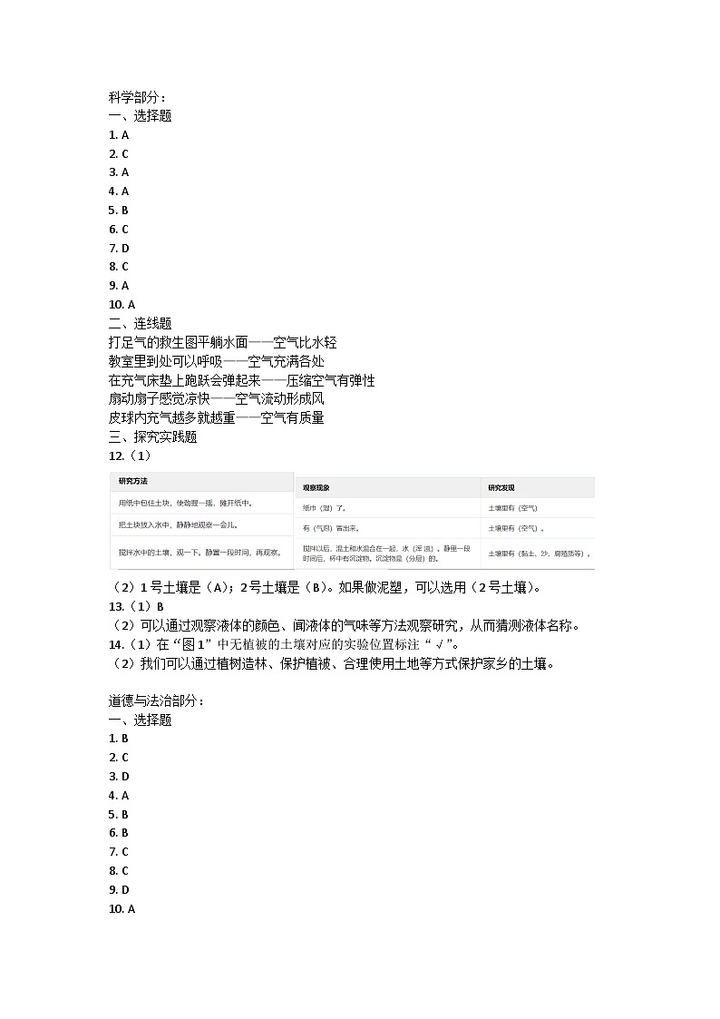 山西省大同市左云县2023-2024学年三年级上学期期中质量检测综合(科学、道德与法治)试卷01