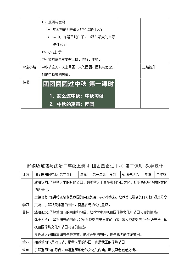 部编版道德与法治二年级上册第4课《团团圆圆过中秋》教学设计第3页