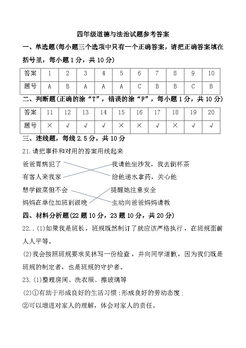 山东省枣庄市峄城区2024-2025学年四年级上学期期中道德与法治试题01