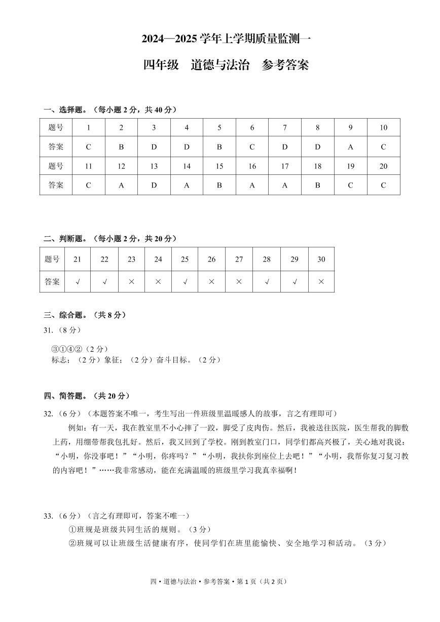 云南省文山壮族苗族自治州丘北县2024-2025学年四年级上学期第一次月考道德与法治试卷