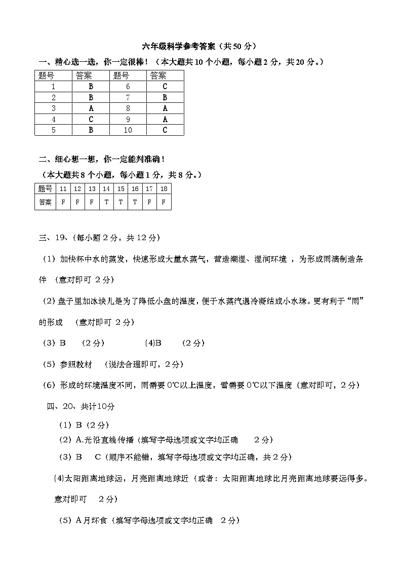 六年级科学参考答案(1)第1页