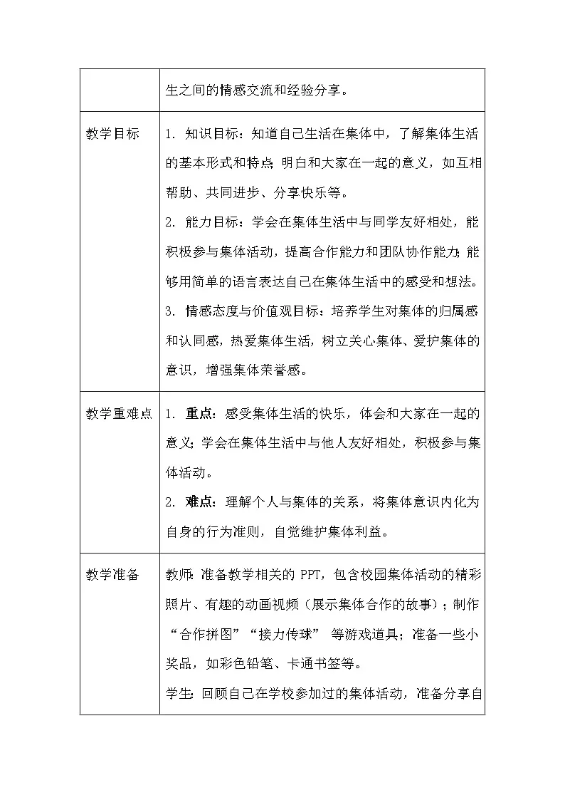 2025春统编版(2024)小学道德与法治一年级下册《和大家在一起》教案及反思第2页