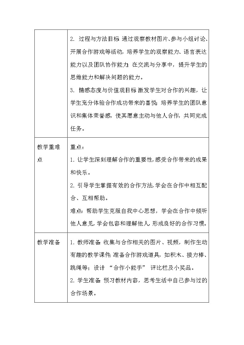 2025春统编版(2024)小学道德与法治一年级下册《大家来合作》教案及反思第2页