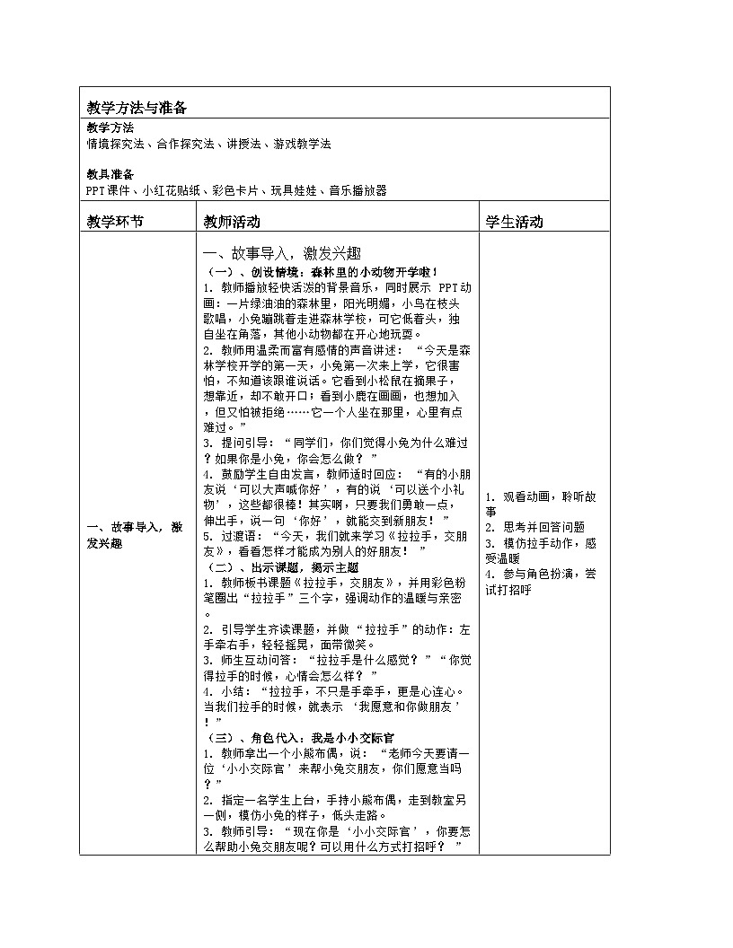 《6 拉拉手,交朋友》教学设计(表格版)-2025-2026学年人教版道德与法治一年级上册第2页