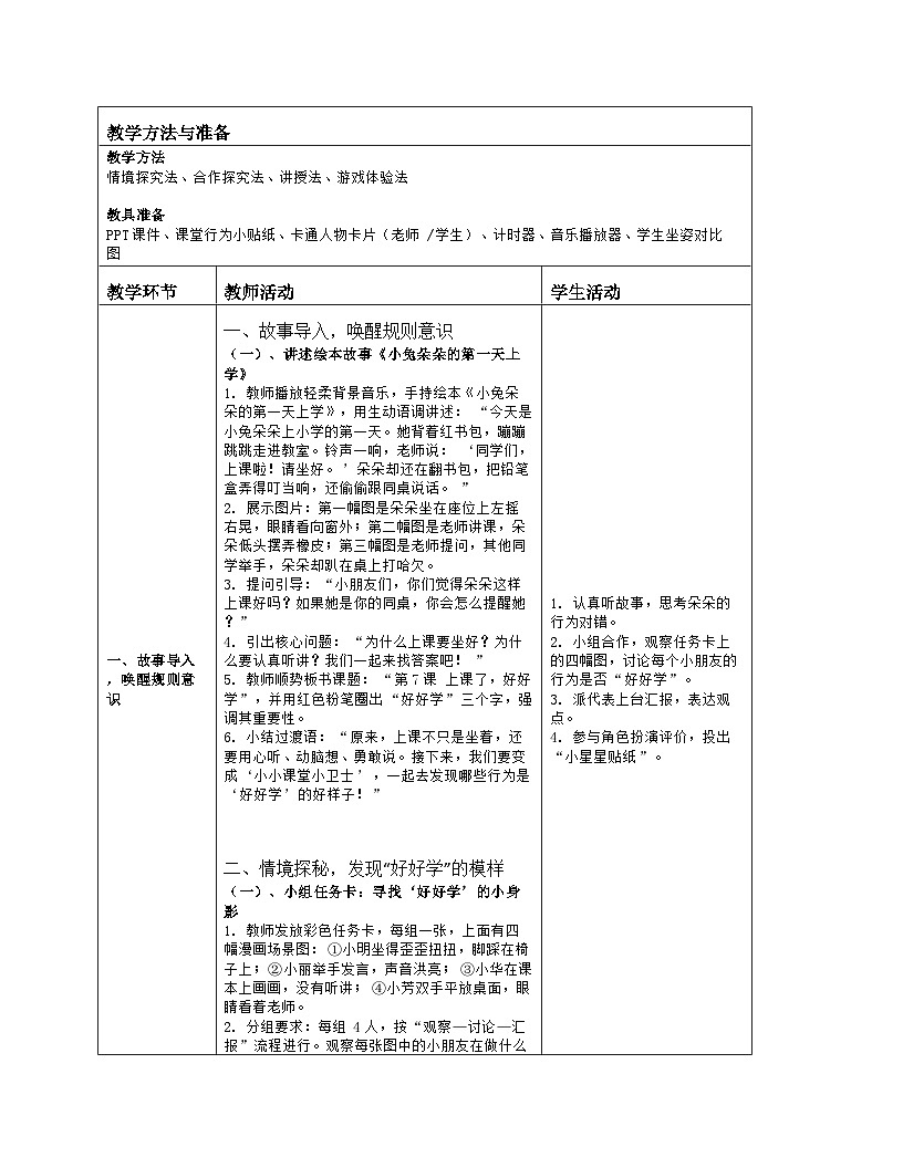 《7 上课了。好好学》教学设计(表格版)-2025-2026学年人教版道德与法治一年级上册第2页