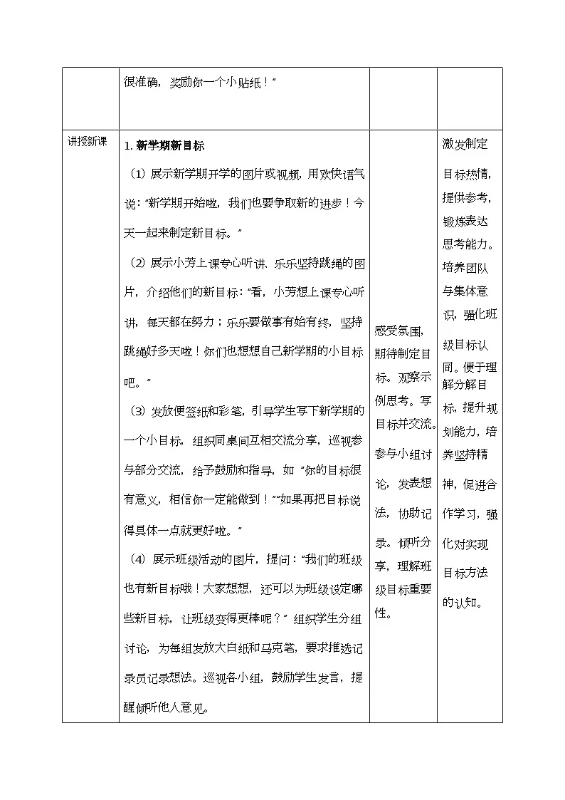 部编版五四制2024道德与法治一年级下册1.1有个新目标 第2课时 教案第2页