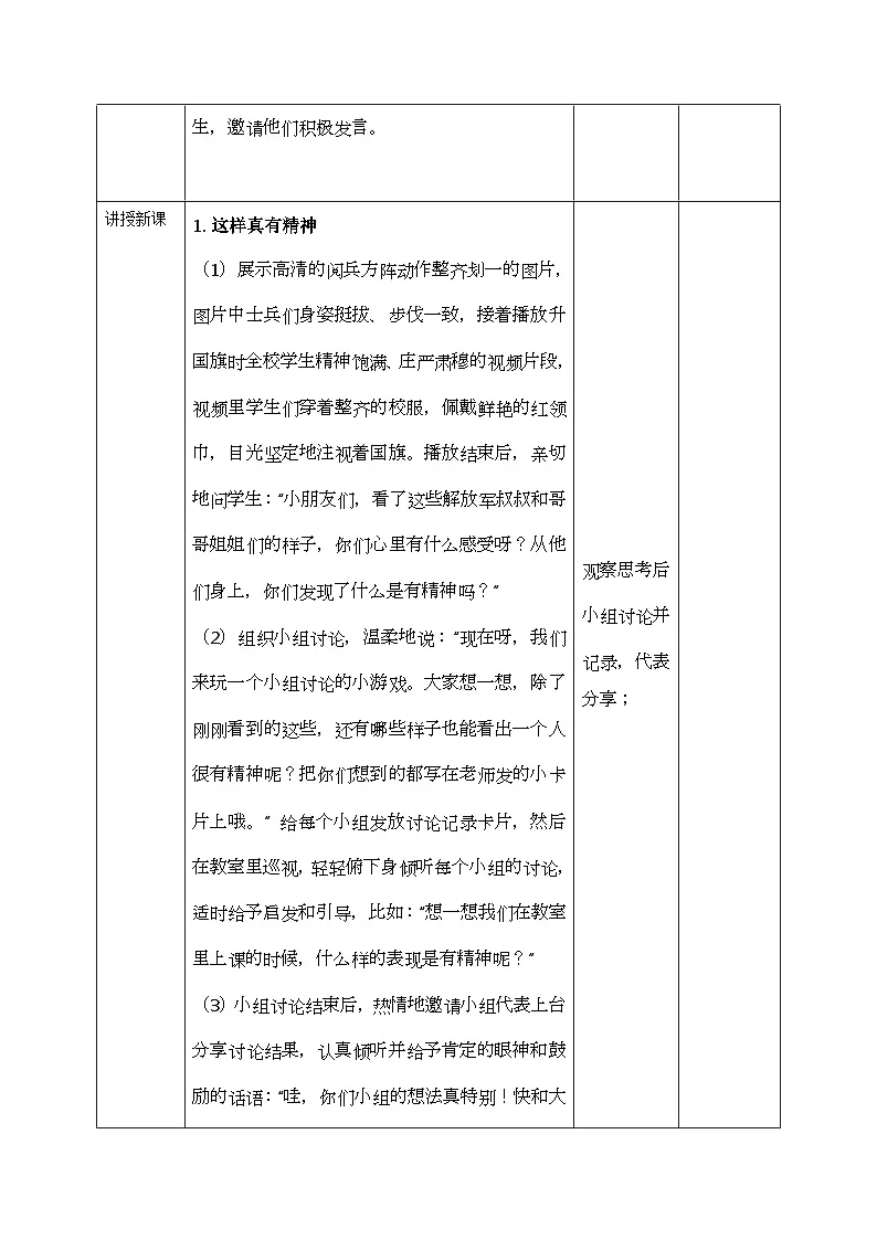 部编版五四制2024道德与法治一年级下册1.4我们有精神 第1课时 教案第2页
