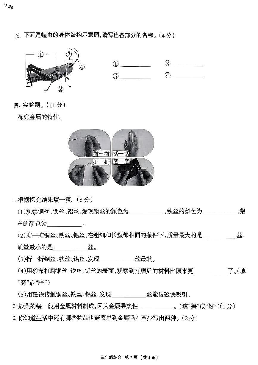 河北省保定市阜平县白河小学、西城小学2025-2026学年三年级上学期11月学科素养评价综合(道德与法治+科学)试题(月考)第2页