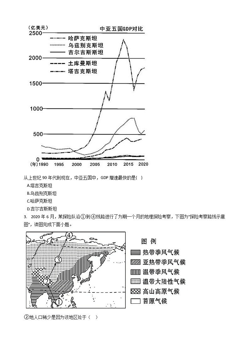 人教版初中地理七年级下暑假作业——位置和范围 练习02