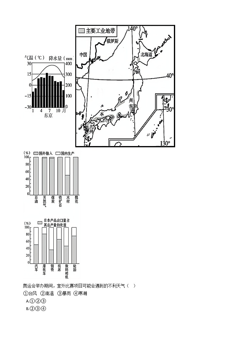 人教版初中地理七年级下暑假作业——日本 练习03