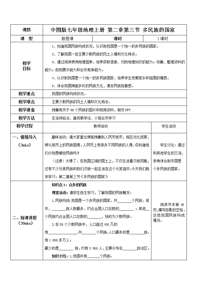 2021年中图版地理七年级上册:2.3多民族的国家课件+教案+习题+视频01
