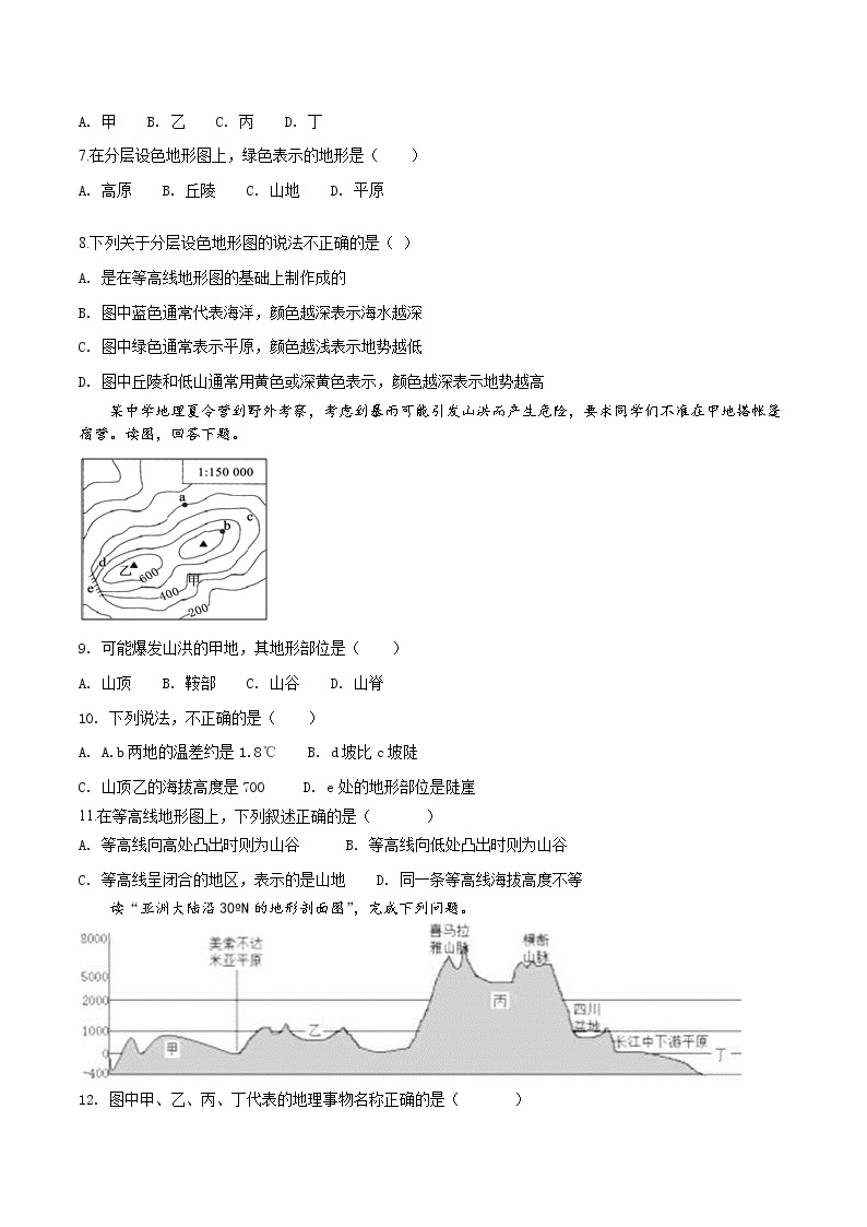 商务星球版七年级上册地理 2.2 地形图的判读  同步测试（含解析）02