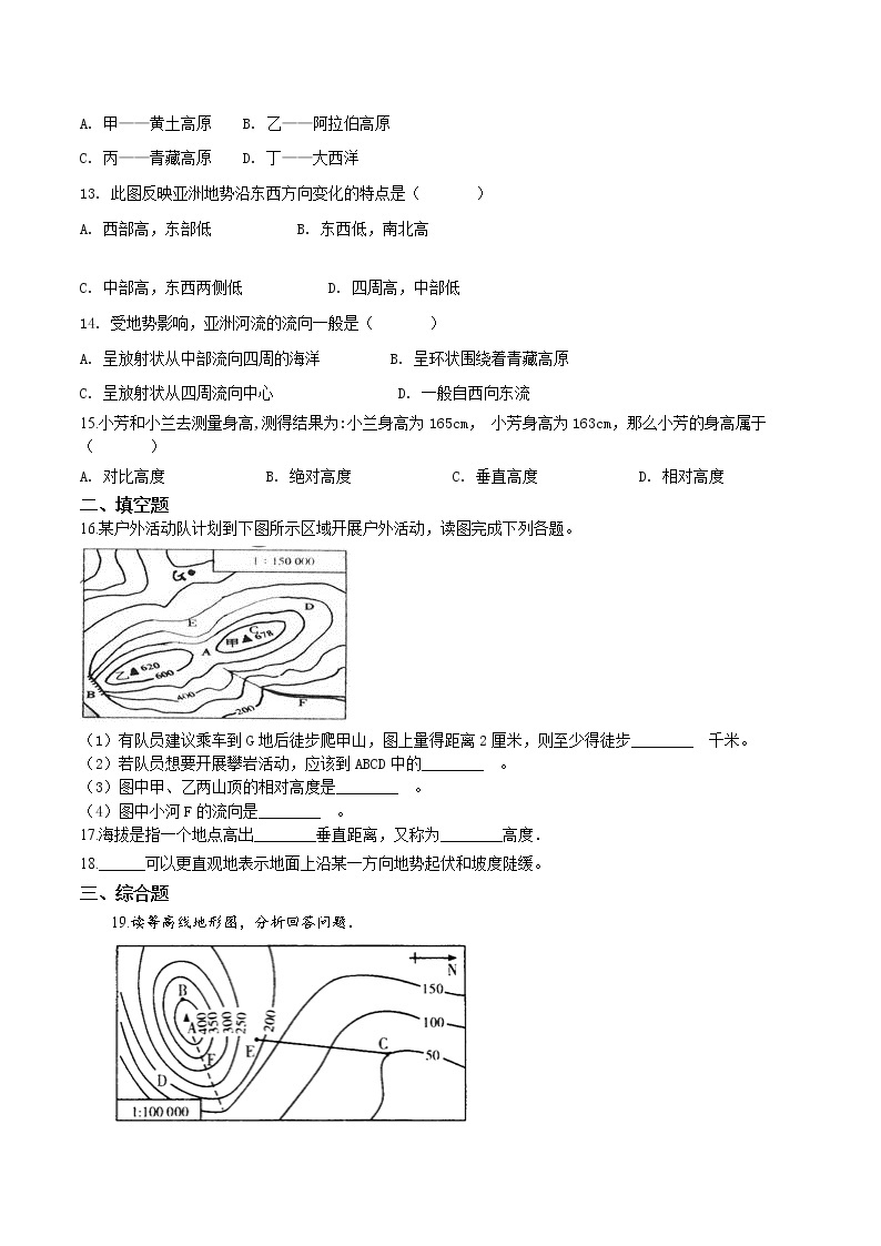 商务星球版七年级上册地理 2.2 地形图的判读  同步测试（含解析）03