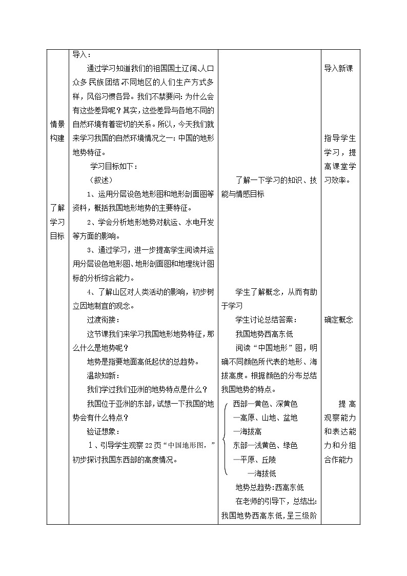 商务星球版八上地理 2.1地形地势特征 教案第2页