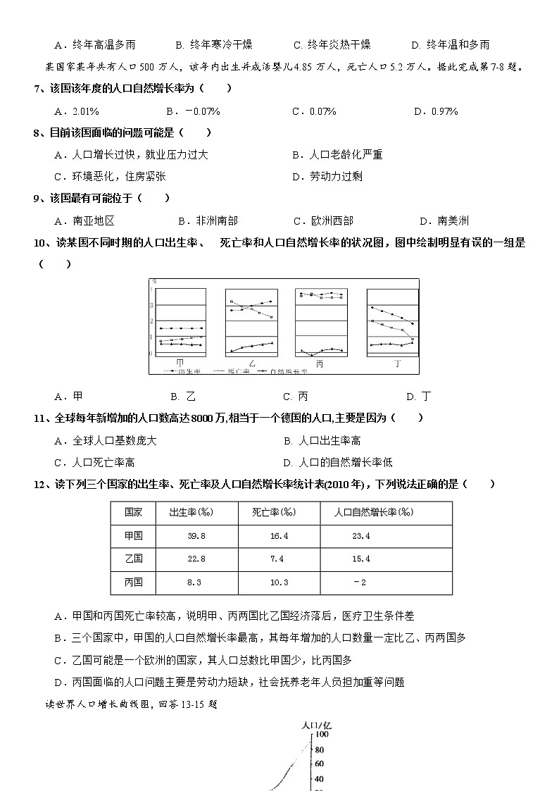 3.1 世界的人口(第2课时) 同步练习-湘教版七年级地理上册第2页