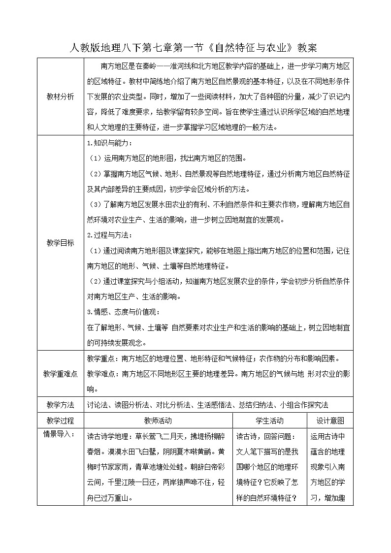 7.1《南方地区自然特征与农业》(教学课件+教案+习题课件)01
