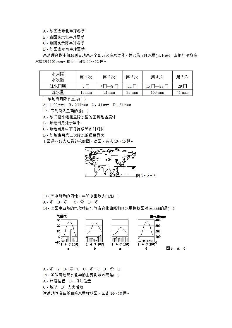人教版地理七年级上册 第三章 过关测试卷A(含答案)03