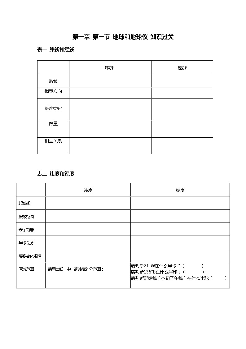 人教版七年级上册地理-期末复习知识过关01