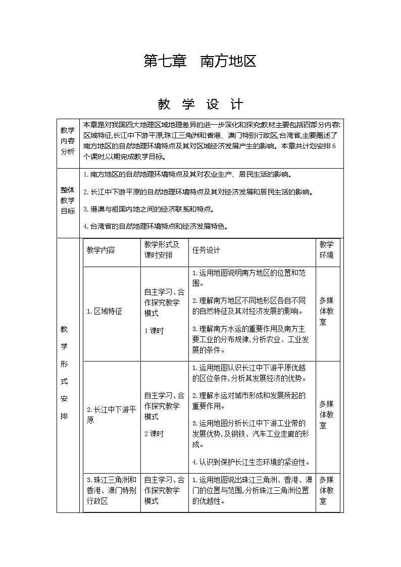 人教版八年級下冊地理教案第七章 南方地區(qū)第一節(jié) 區(qū)域特征第1頁