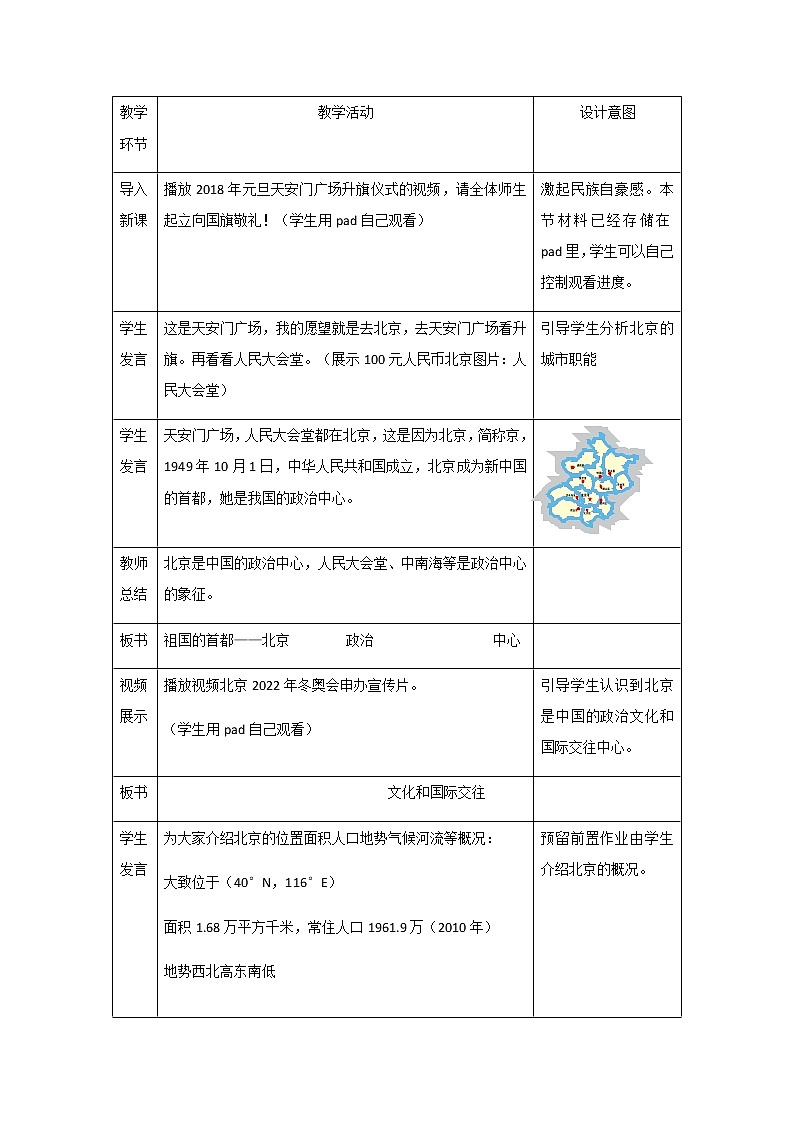 七年级下册教案 6.4祖国的首都——北京 鲁教版(五四学制)03
