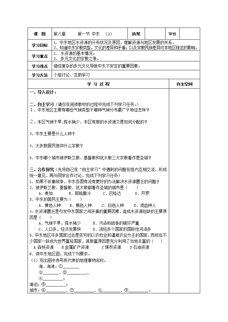 人教版(新课标)地理七下8.1《中东》第二课时 授课课件+学案01