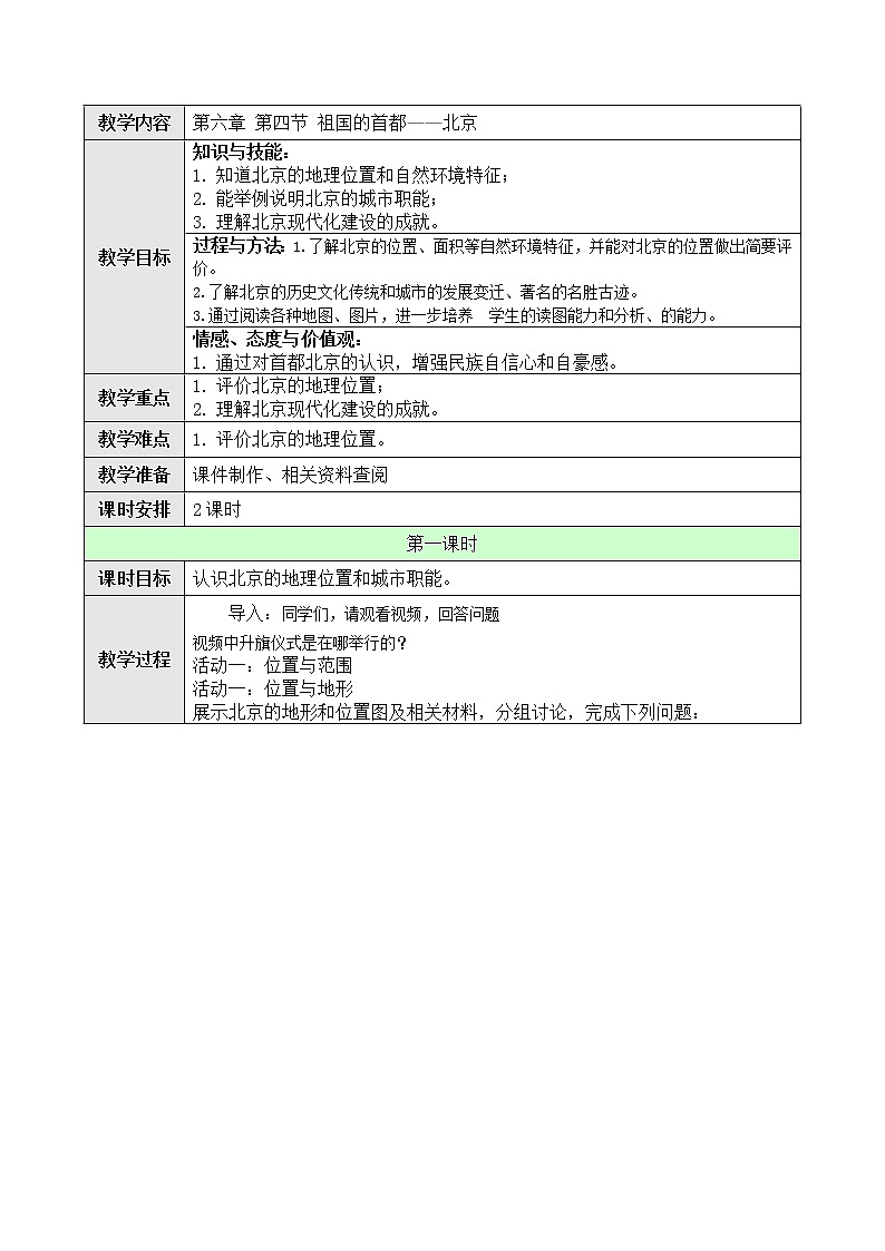 6.4祖国的首都——北京教案第1页