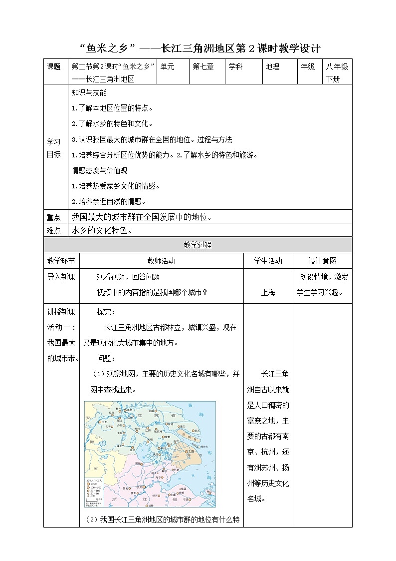7.2.2第2課時(shí)“魚(yú)米之鄉(xiāng)”——長(zhǎng)江三角洲地區(qū)教案第1頁(yè)