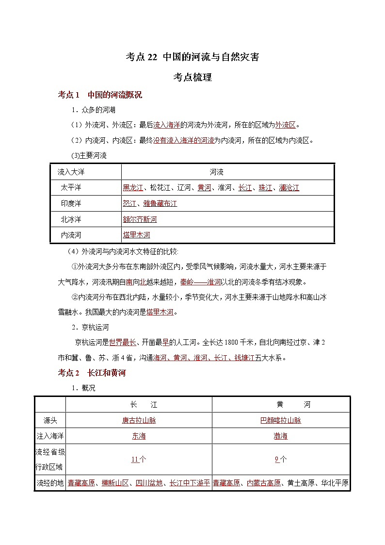 考点22 中国的河流与自然灾害(解析版)-2022年地理中考一轮过关讲练(人教版)第1页