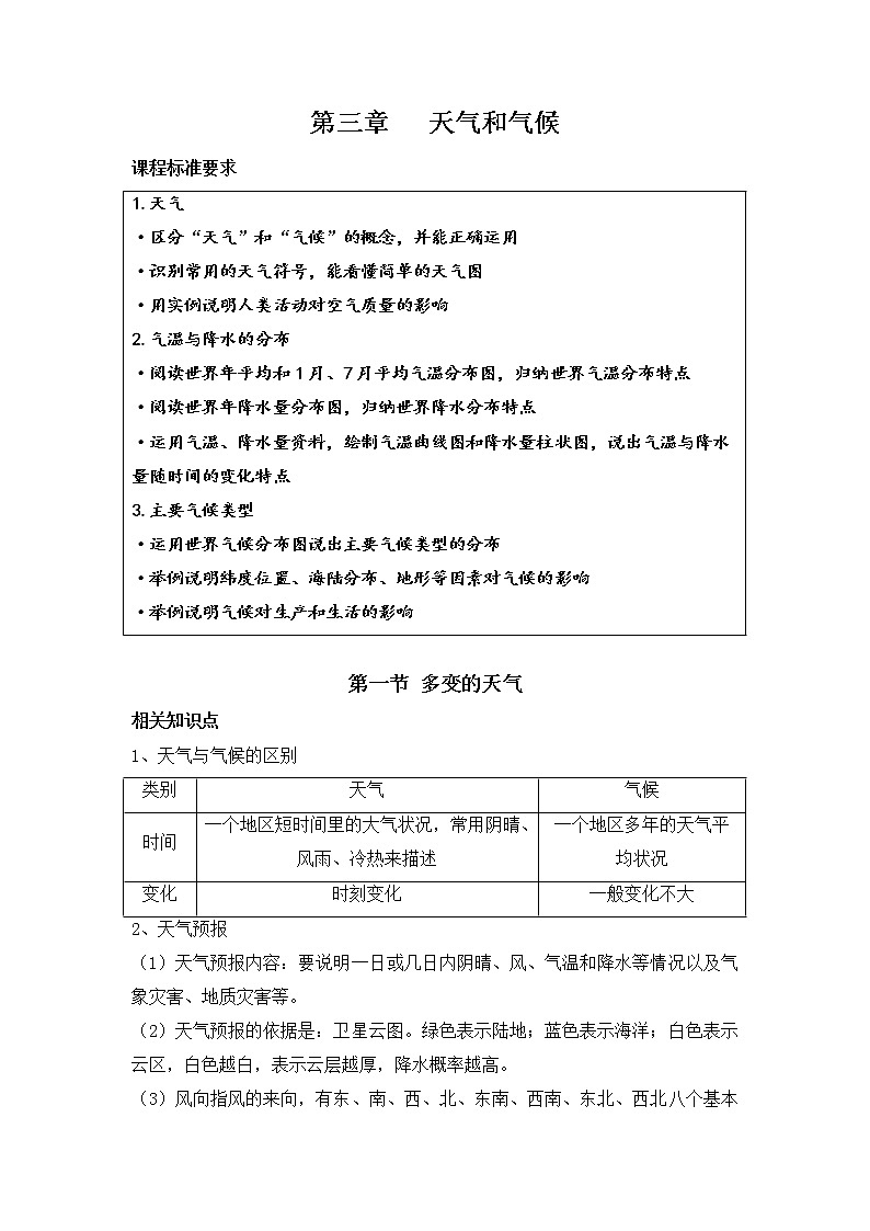 2022年中考复习:专题04+六年级上册第三章+天气和气候第1页