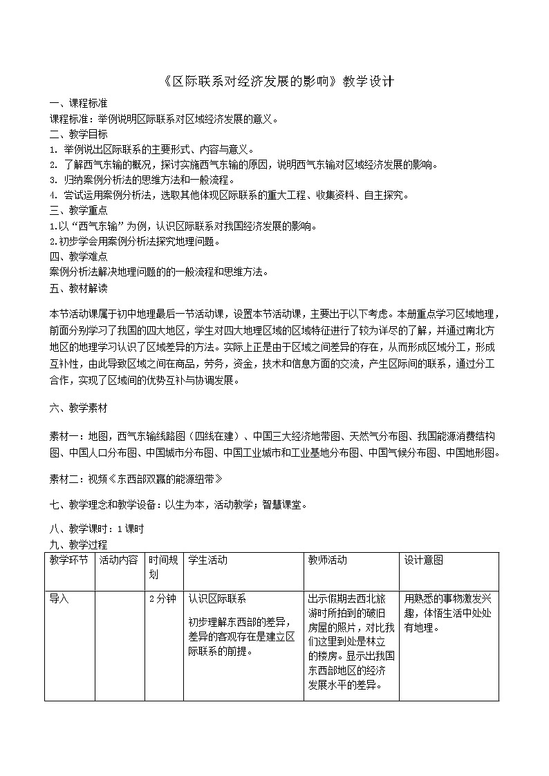 商務(wù)星球版地理八年級(jí)下冊(cè) 第六章活動(dòng)課 區(qū)際聯(lián)系對(duì)經(jīng)濟(jì)發(fā)展的影響（教案）第1頁(yè)