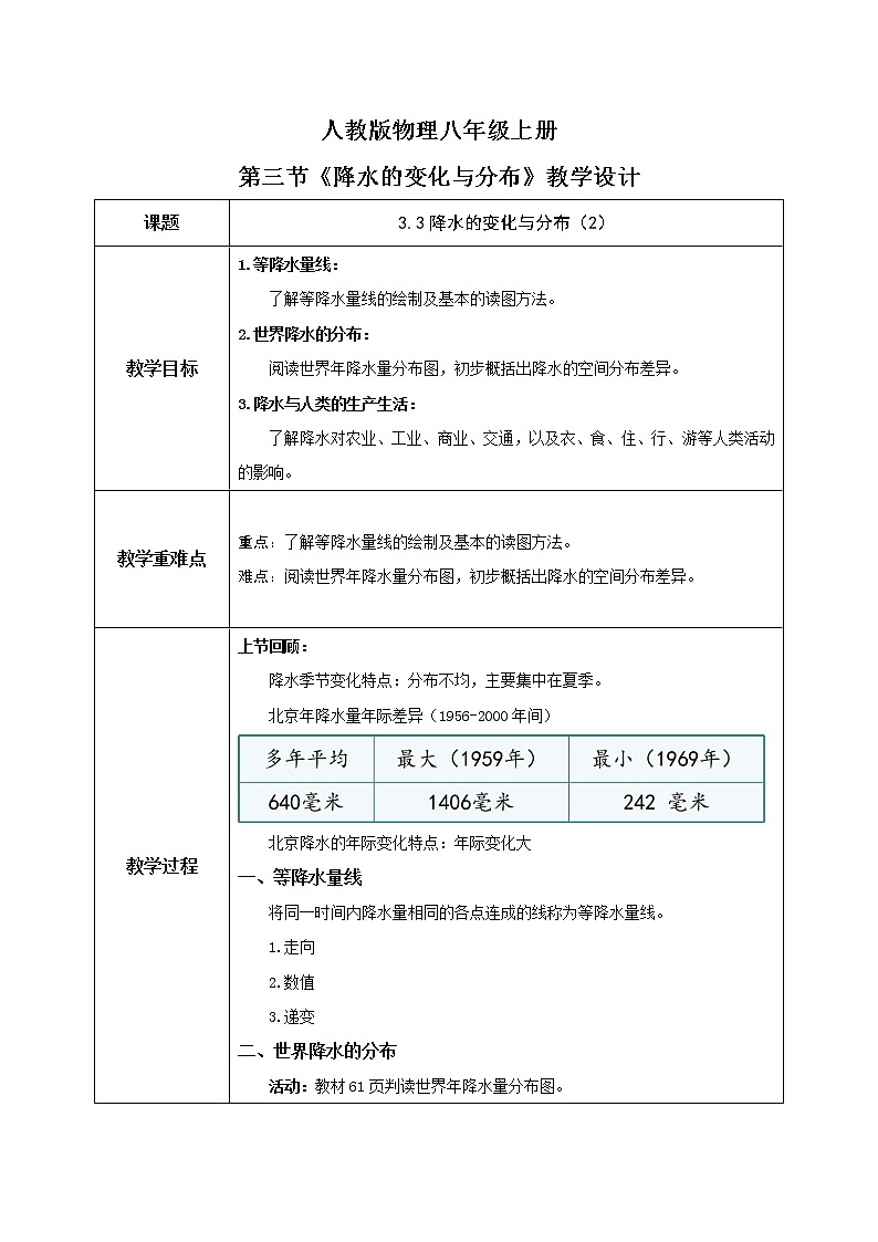 3.3《降水的变化与分布》(第二课时)-教学设计第1页