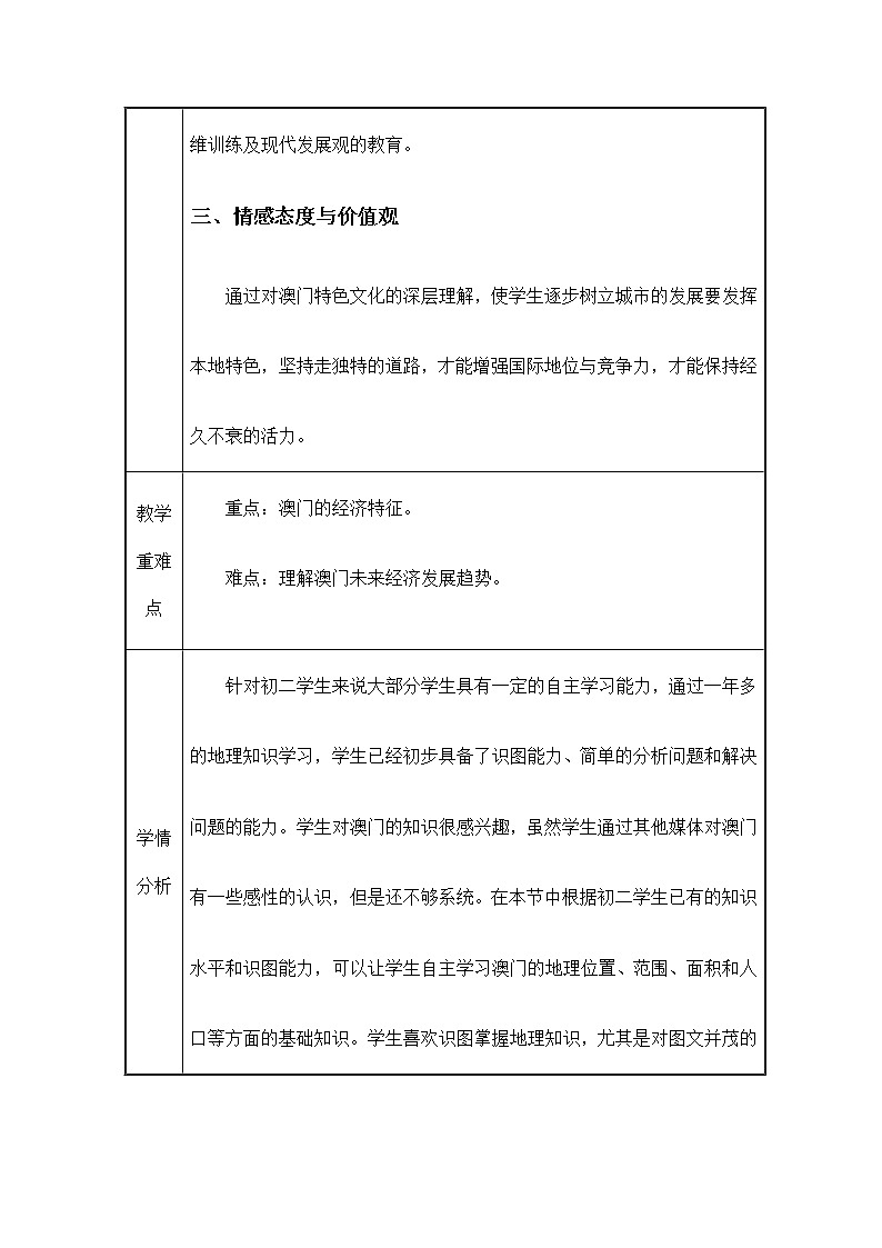 2022年湘教版八年級地理下冊第7章第2節(jié)澳門特別行政區(qū)的旅游文化特色教案 (2)第2頁
