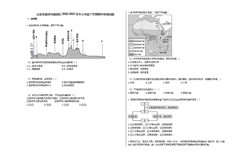 山东省潍坊市潍城区2020-2021学年七年级下学期期中地理试题人教版第1页