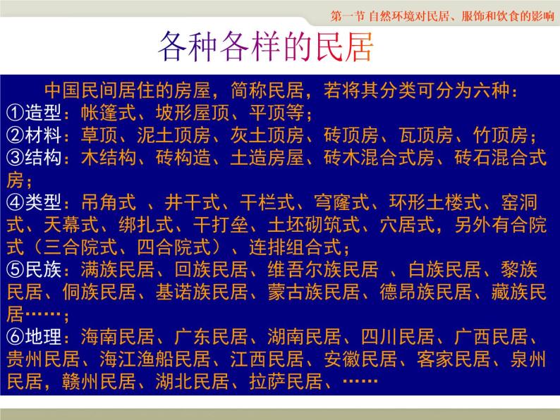 中图版七下地理 5.1自然环境对民居、服饰和饮食的影响 课件02